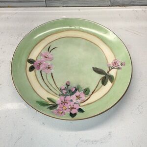 Light green and pink floral porcelain plate by Haviland